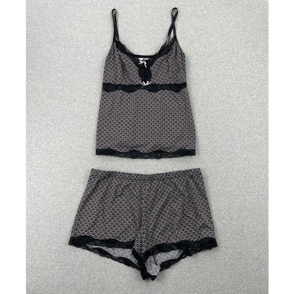 Marilyn Monroe Lace Trim Cami Pajama Set Womens XL Black Pink Geometric Floral